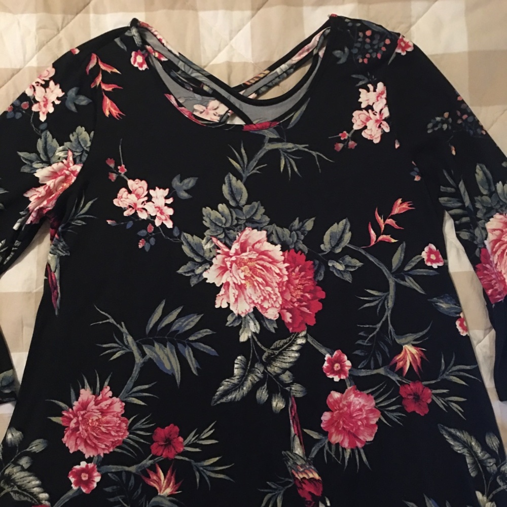 French Laundry Black Floral Swing Dress with Pink Blooms - Picture 6 of 9